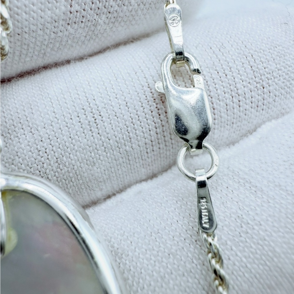 .925 Sterling Silver Oval Mother of Pearl Pendant Necklace - Picture 13 of 16